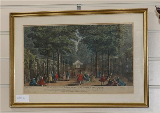 Laurie and Whittle publ., two coloured engravings, views of Versailles, largest 10 x 16in.